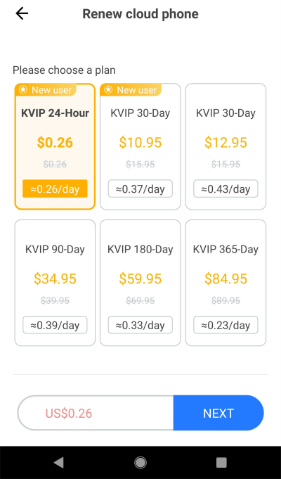 renew cloud phone plan, redfinger